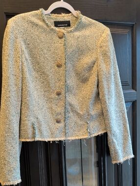 Jones New York Light Green Bouclé Cropped Blazer